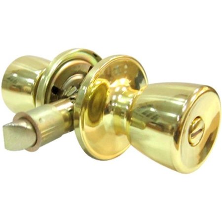 LASTPLAY Tru-Guard Mobile Home Privacy Lockset; Tulip Style Knob; Polished Brass LA573081